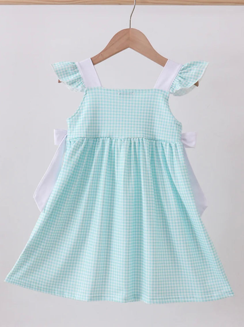 Blue Seashell Embroidered Ruffle Dress
