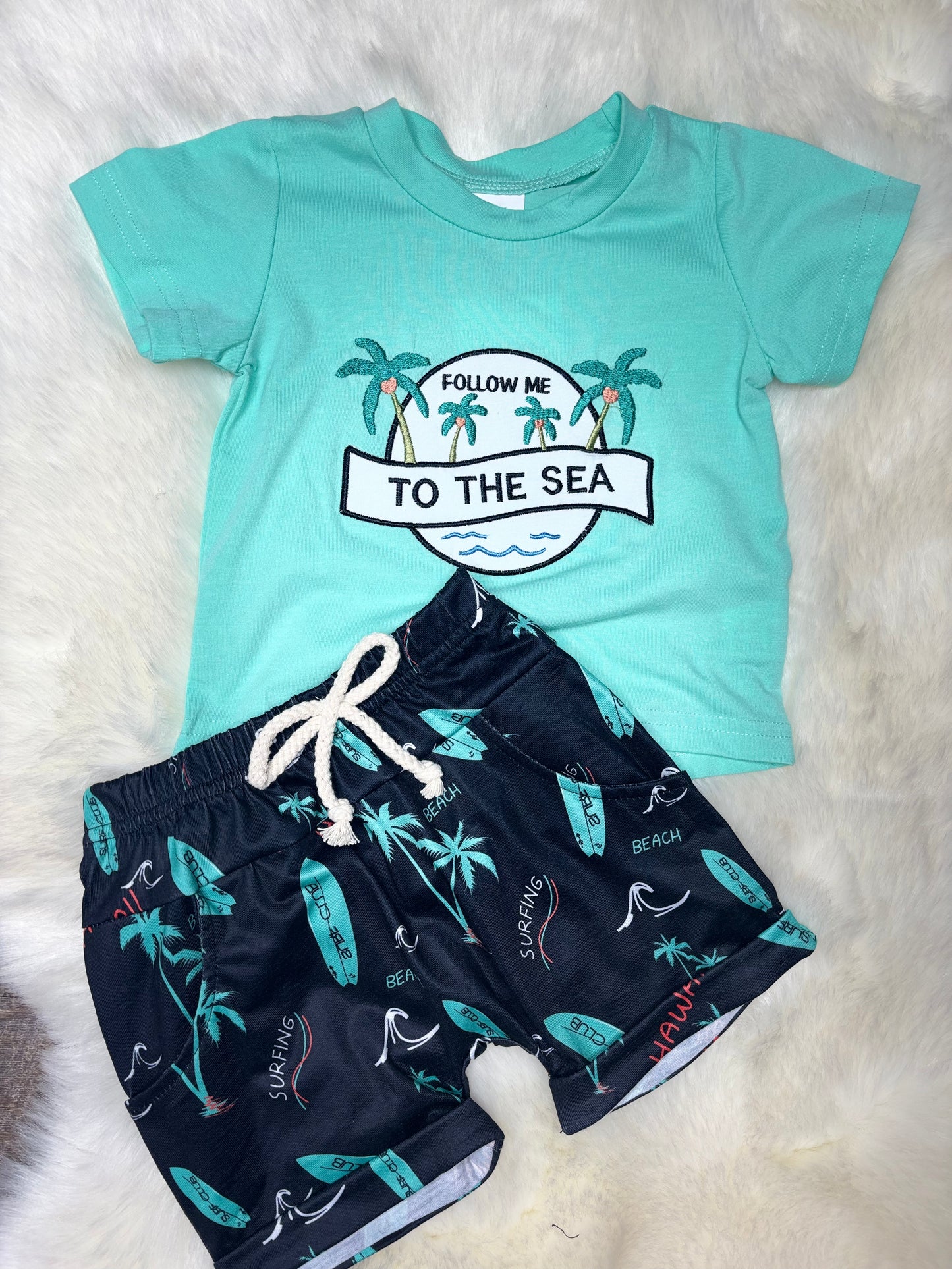 To The Sea Surfboard Embroidered Set