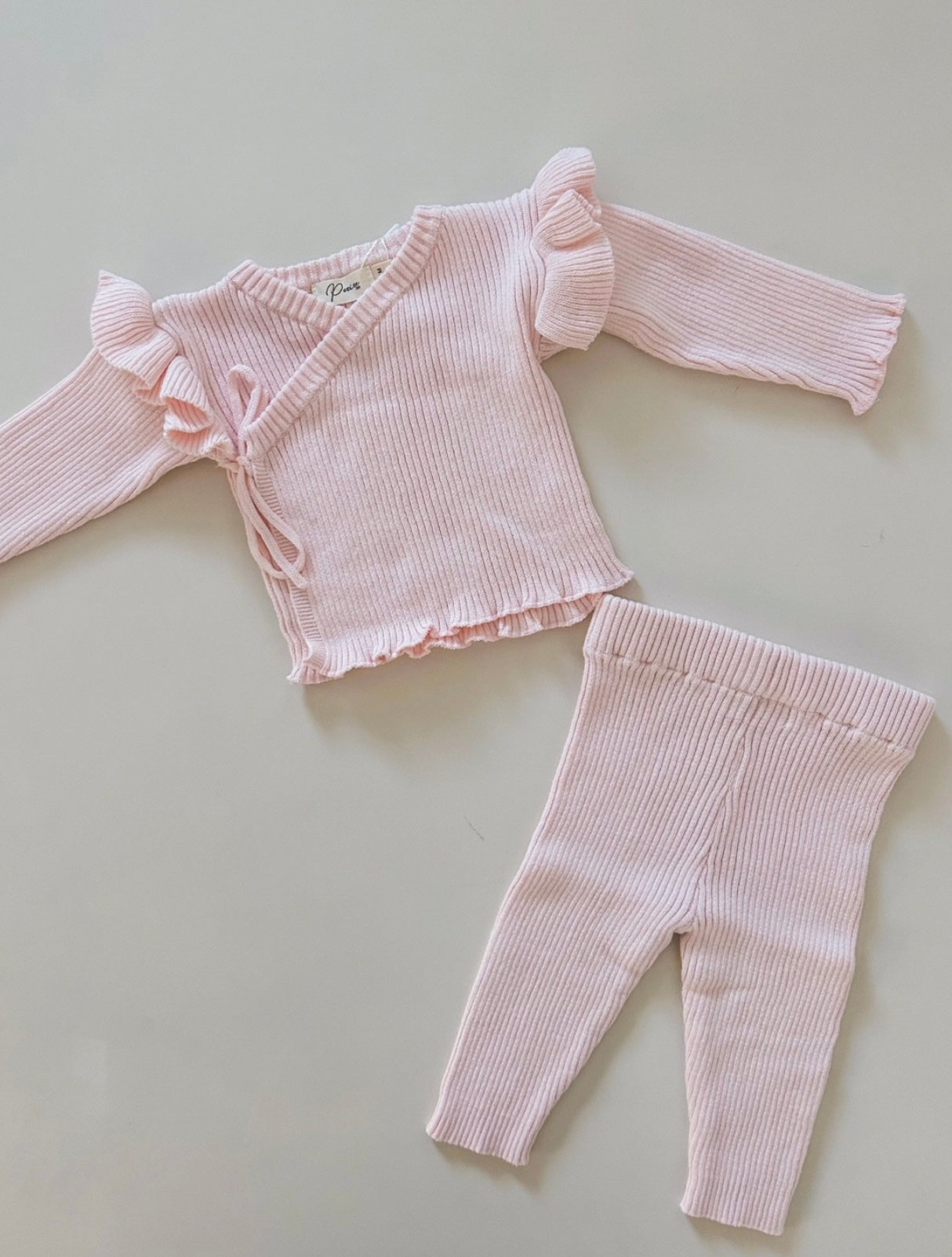 Ribbed Ruffle Kimono - Pink
