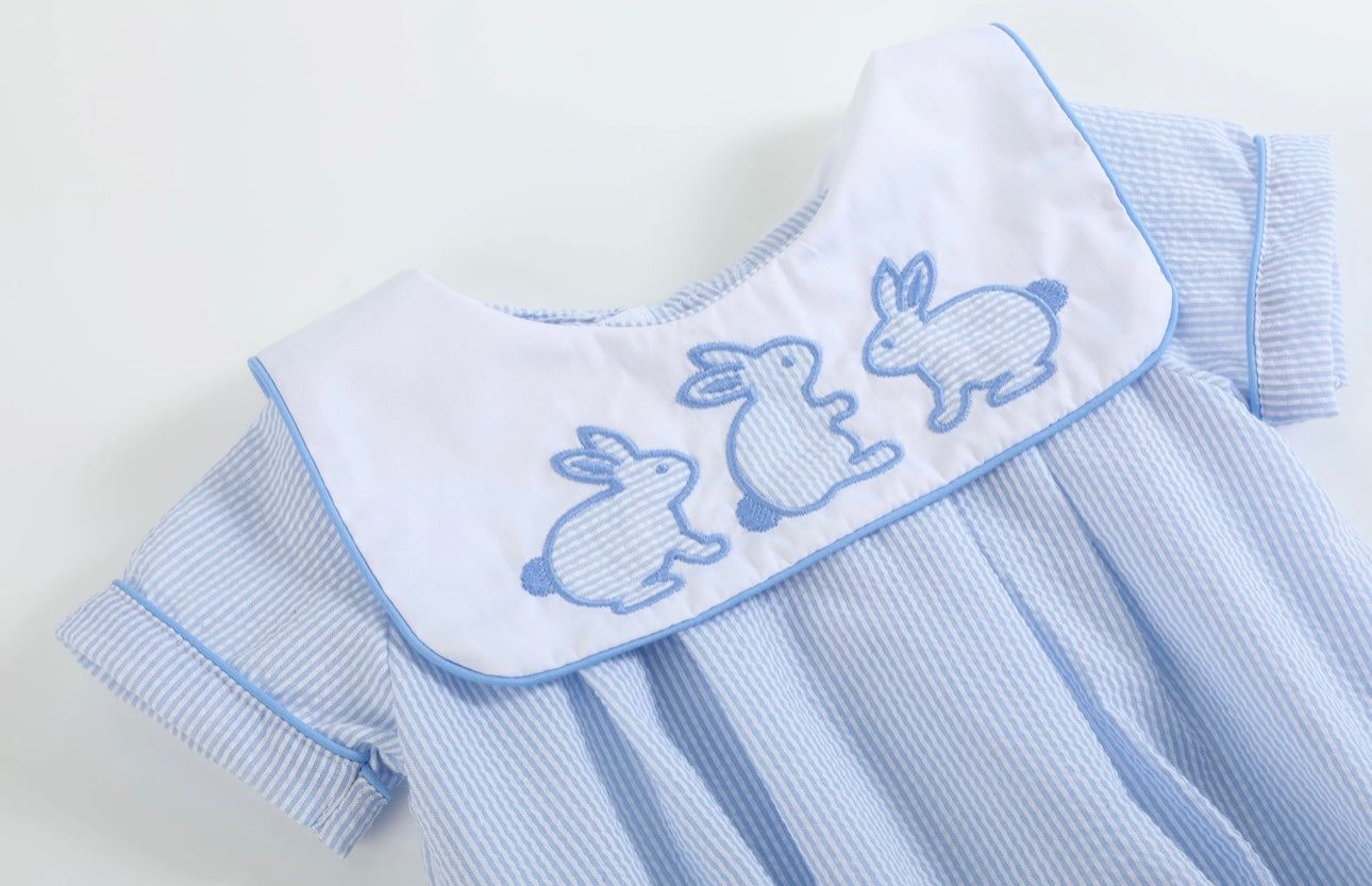 Blue Stripe Bunny Romper