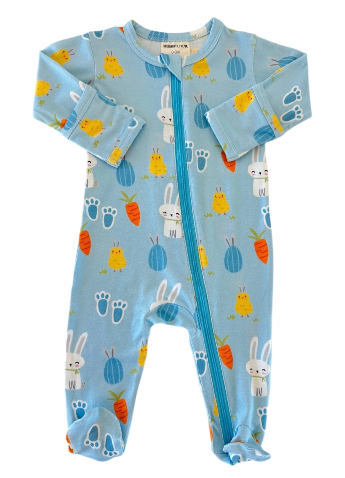Blue Easter Bunny Bamboo Zip Footie