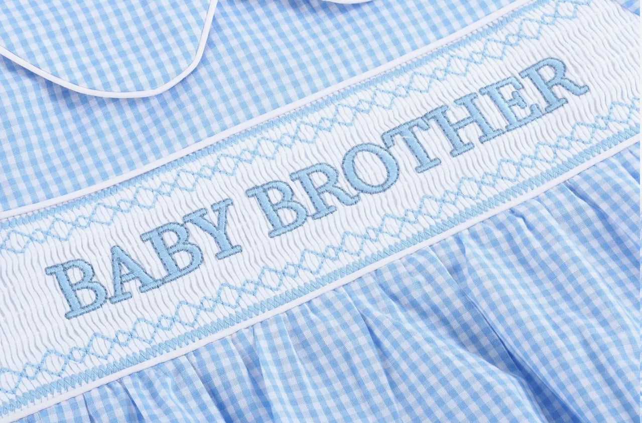 Light Blue Baby Brother Smocked Collared Romper