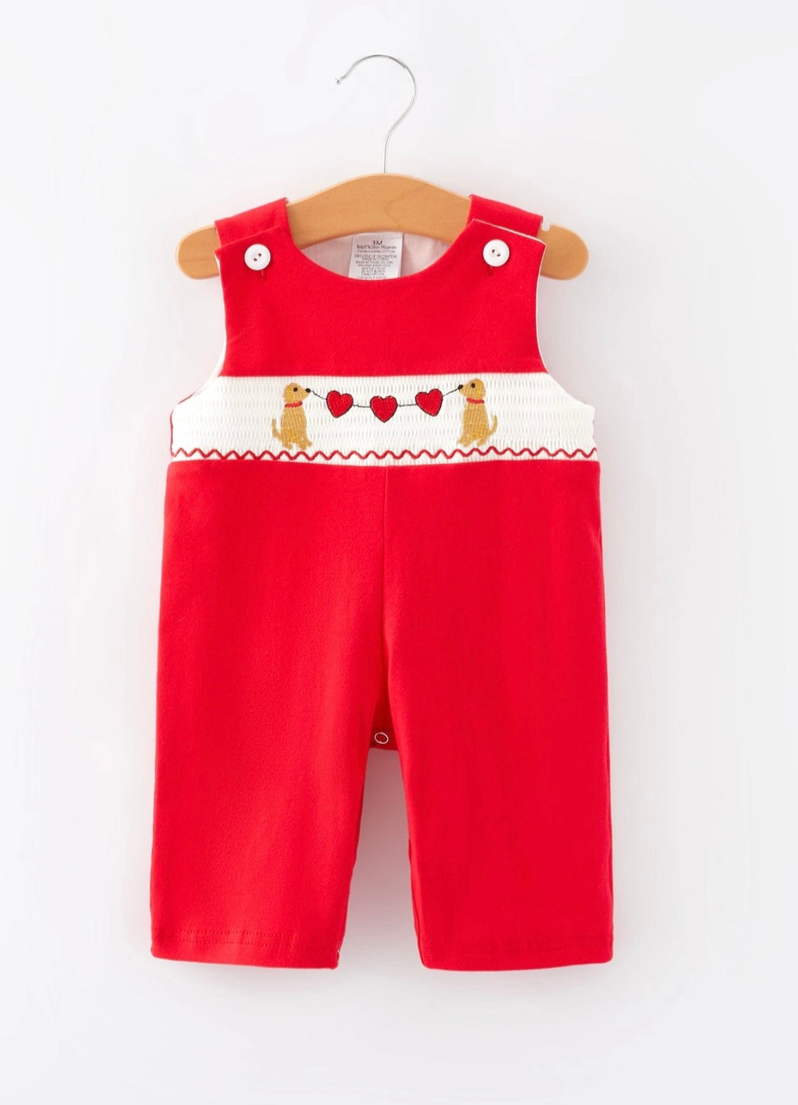 Valentine Dog Heart Smocked Embroidered Romper
