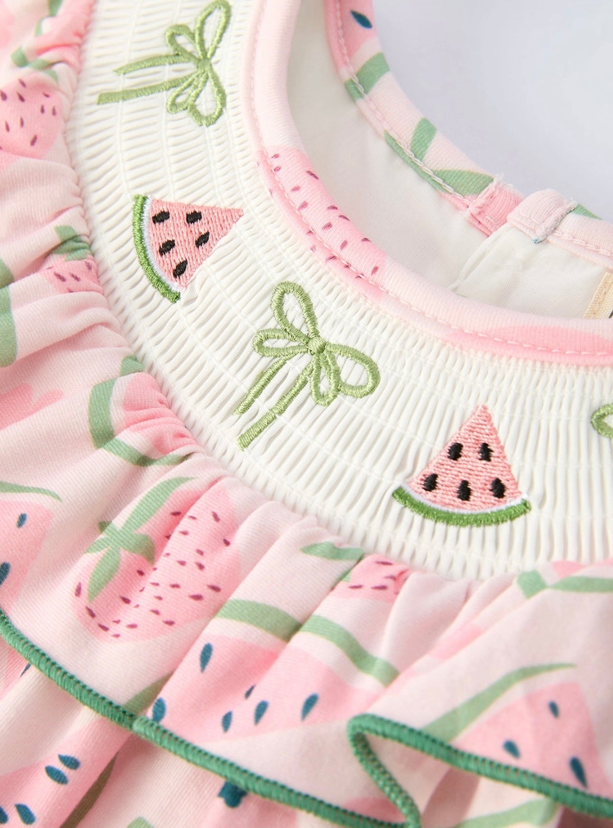Watermelon Embroidered Smocked Baby Romper