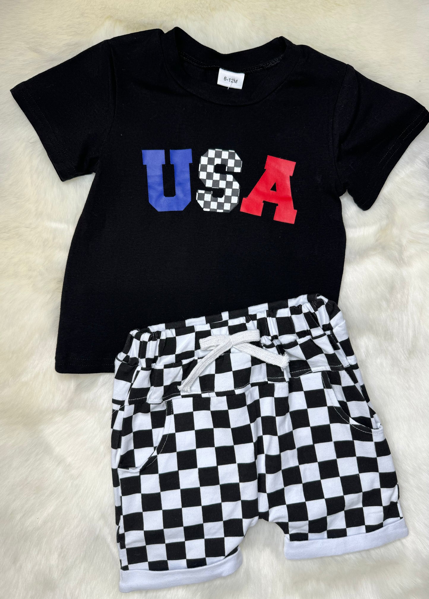 USA Tee and Checkered Short Set
