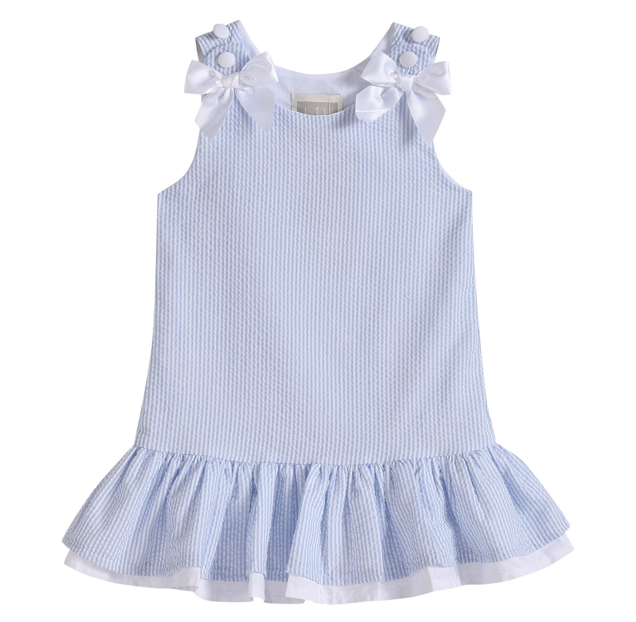 Light Blue Seersucker Ruffle Dress