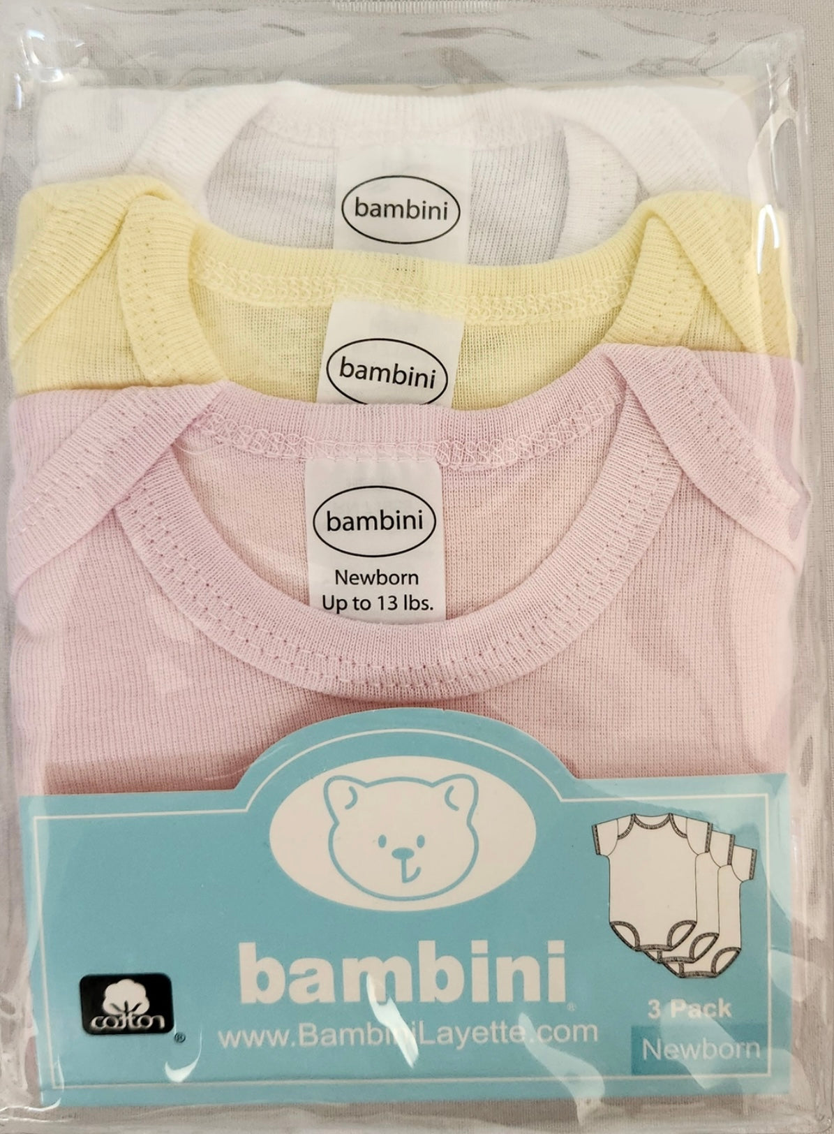 Bambini 3 Pack Girls Onesies - Solids