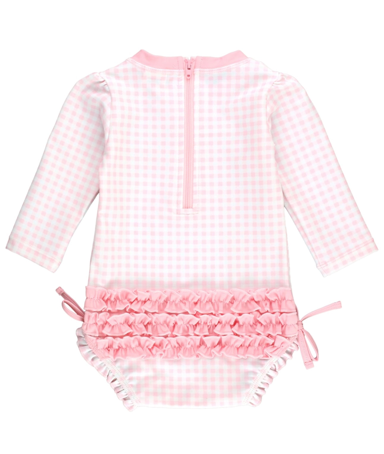 Pink Gingham Long Sleeve One Piece Rash Guard | Ruffle Butts