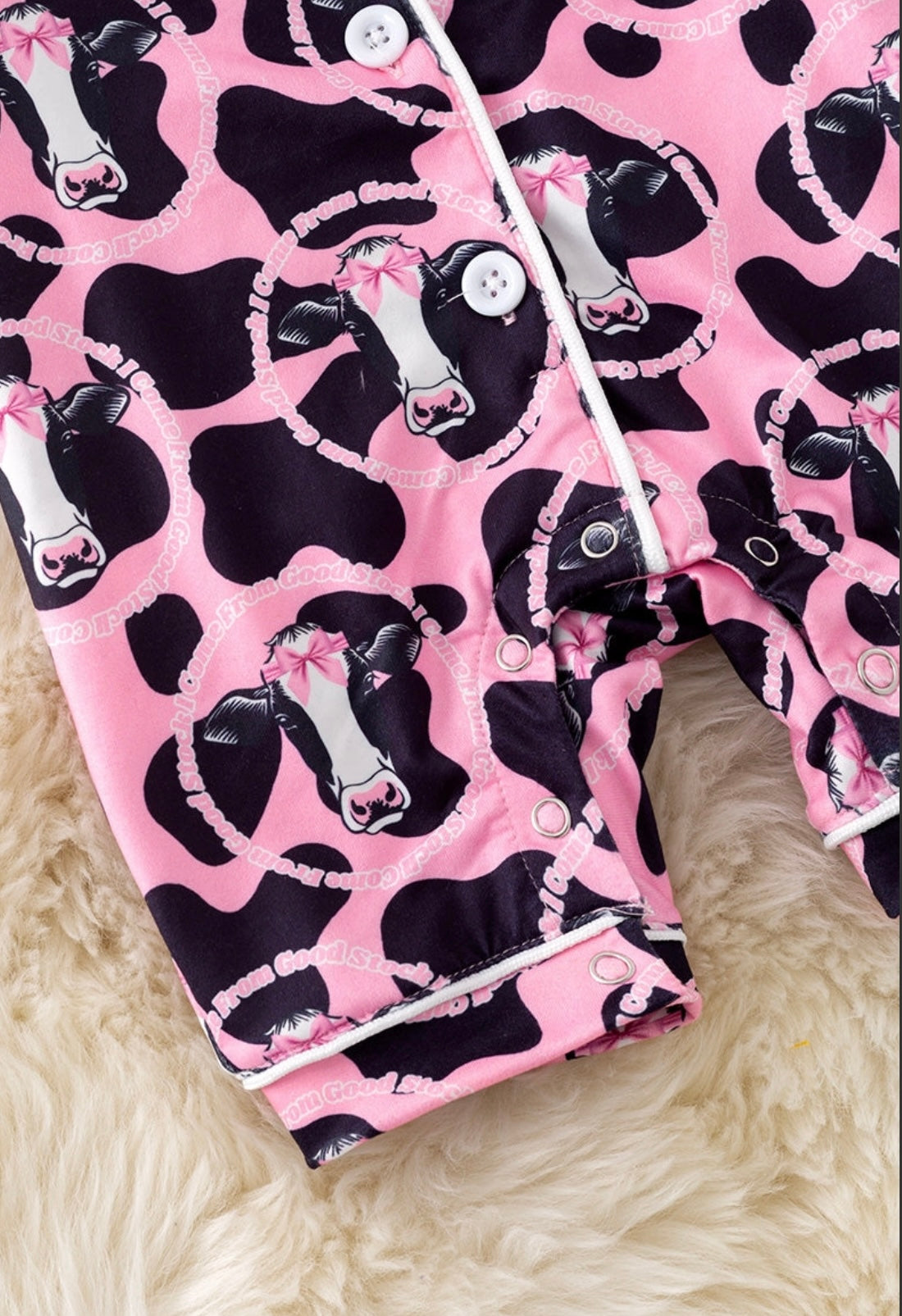 Pink Cow Printed Baby Pajamas w/snaps
