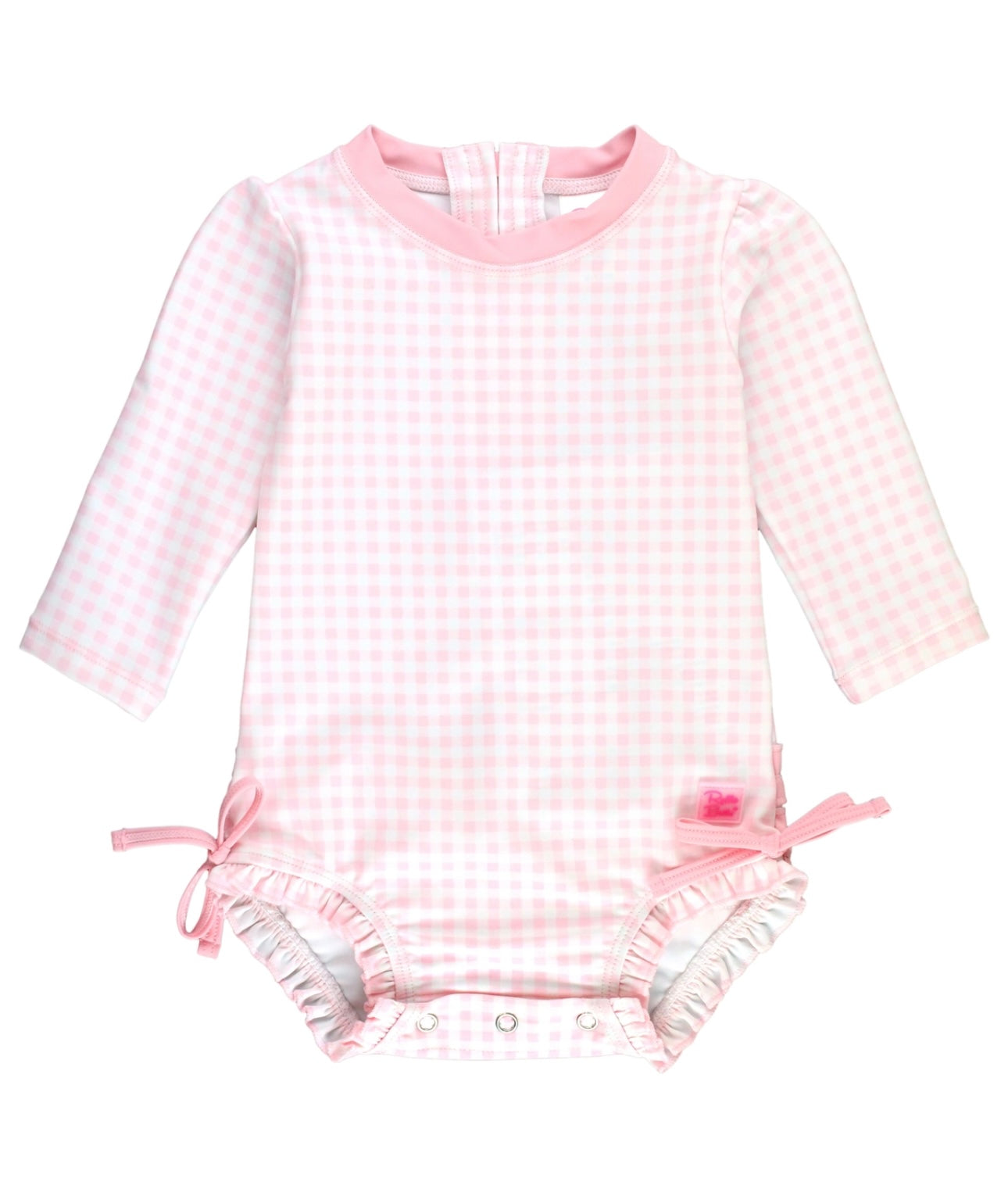 Pink Gingham Long Sleeve One Piece Rash Guard | Ruffle Butts