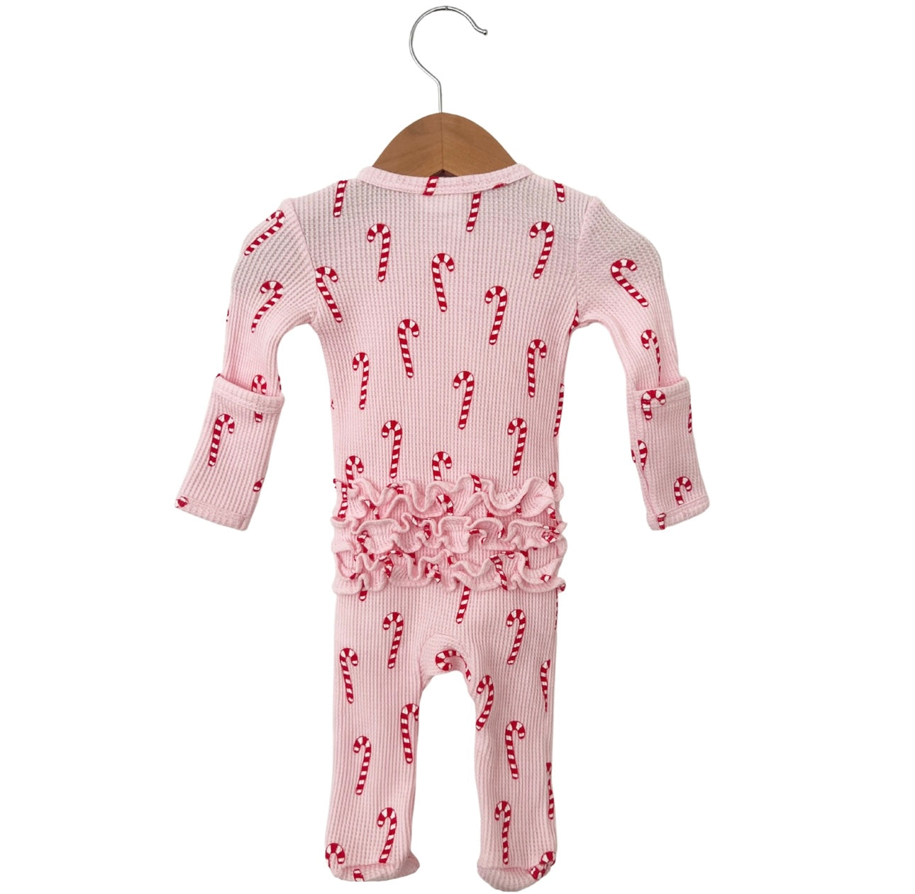 Pink Candy Cane Organic Waffle Zip Footie