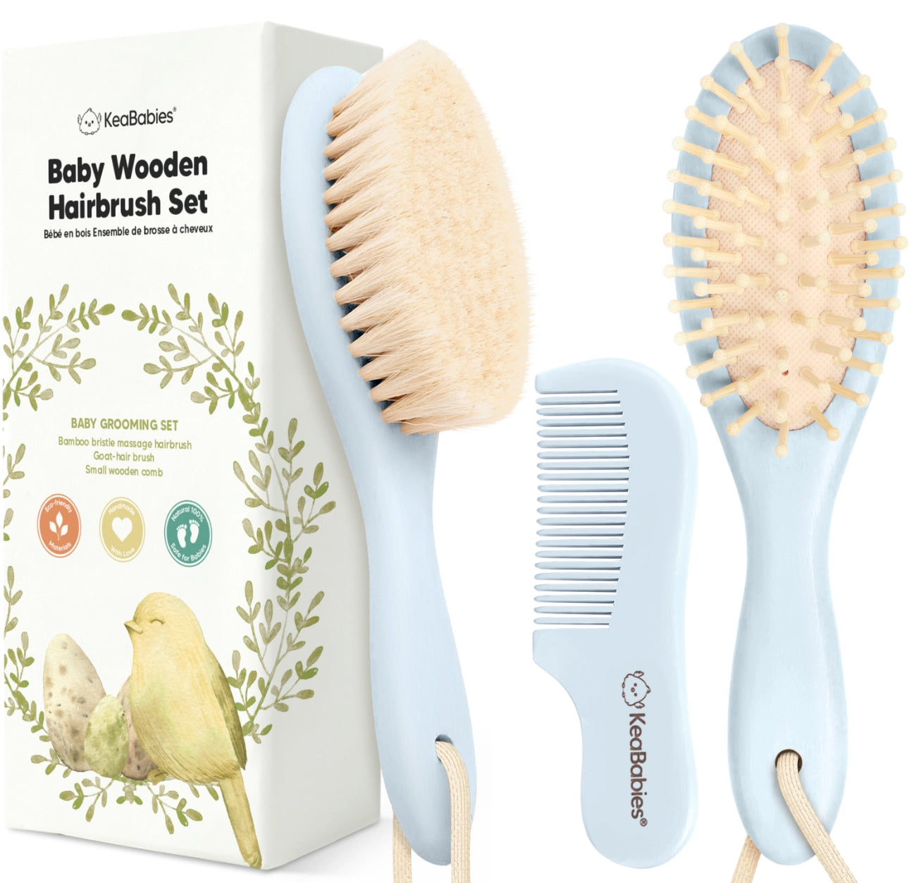KeaBabies Baby Hair Brush & Comb Set | Frost