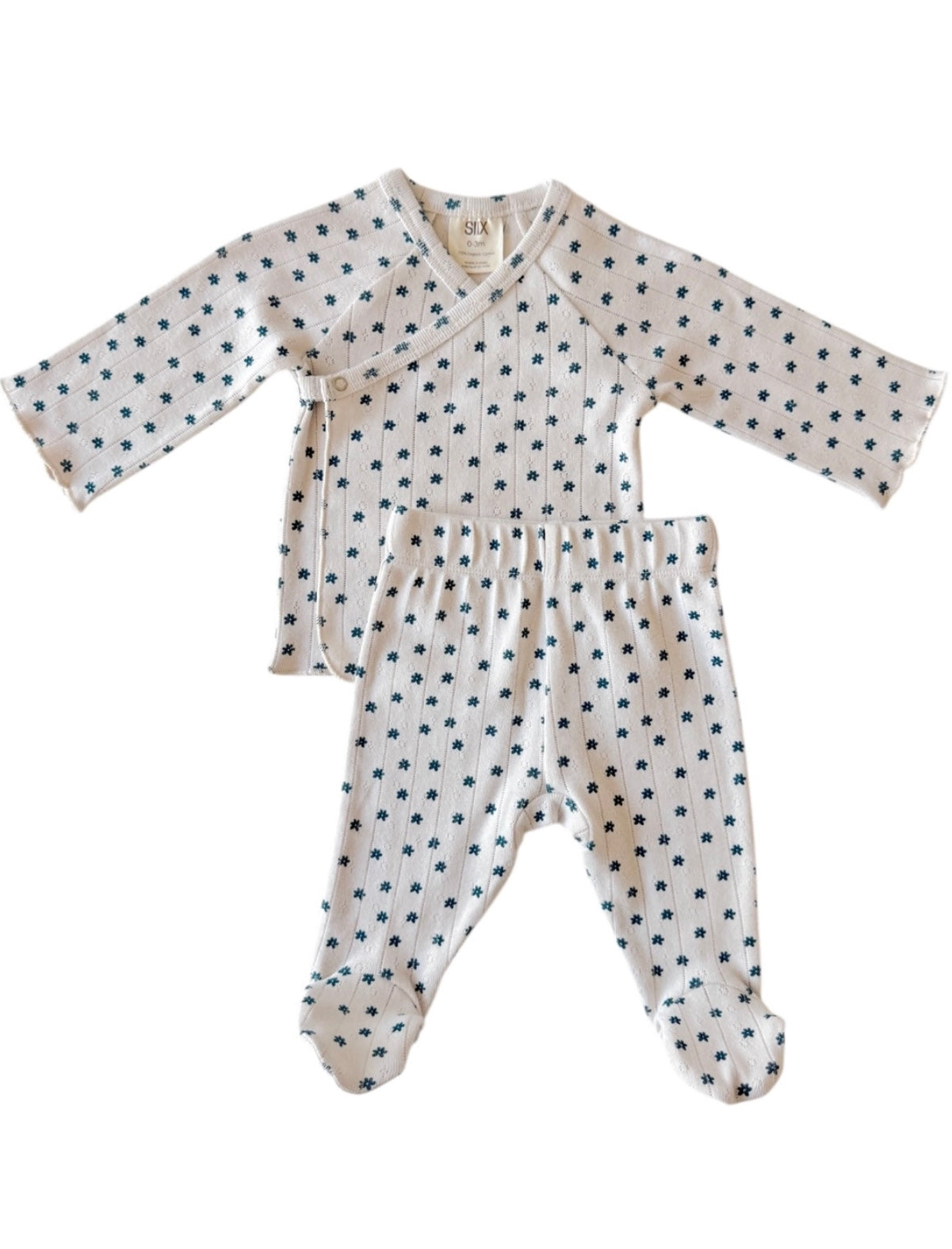 Blue Flower/Organic Pointelle Newborn Set