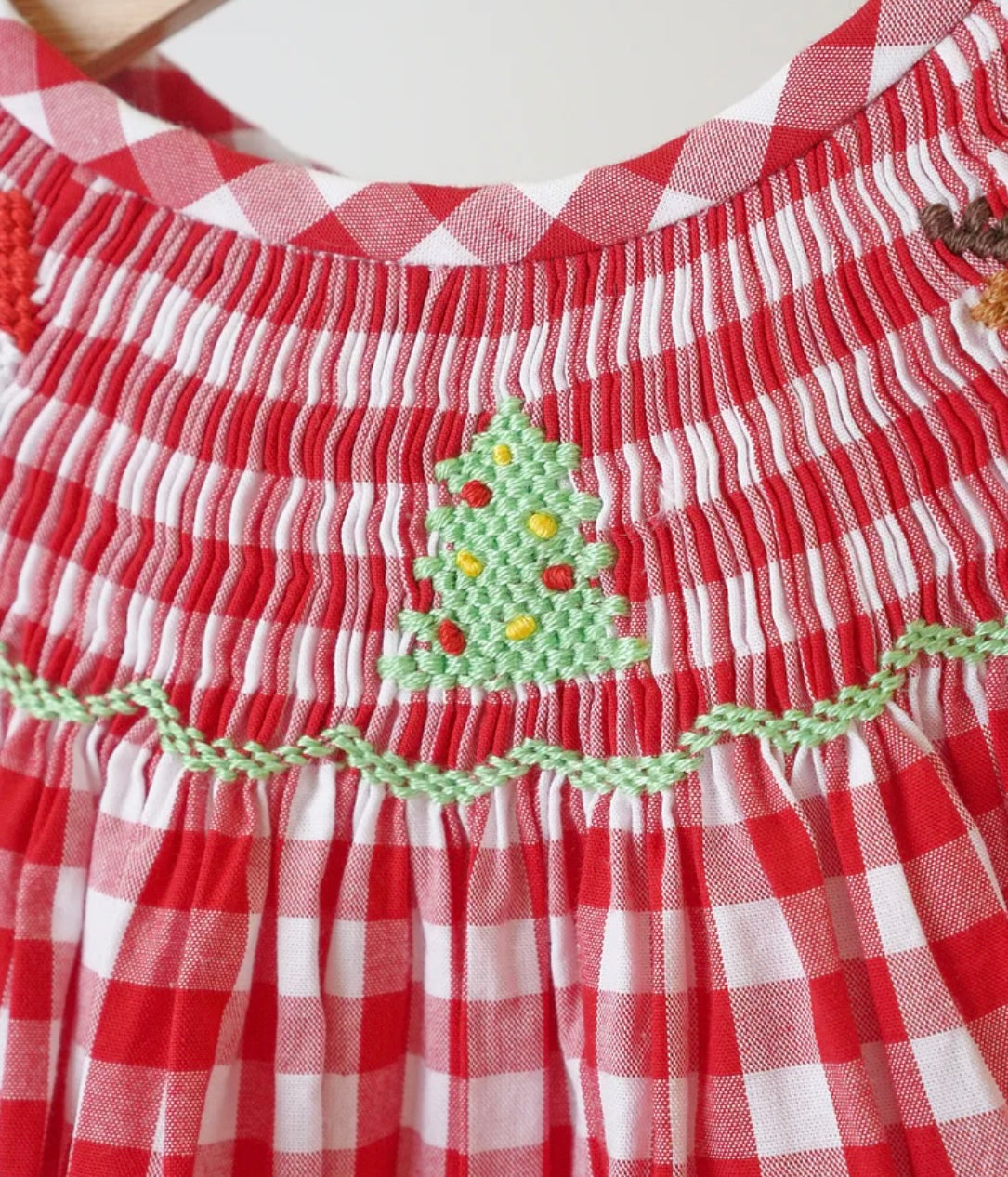 Red Christmas Smocked Gingham Romper