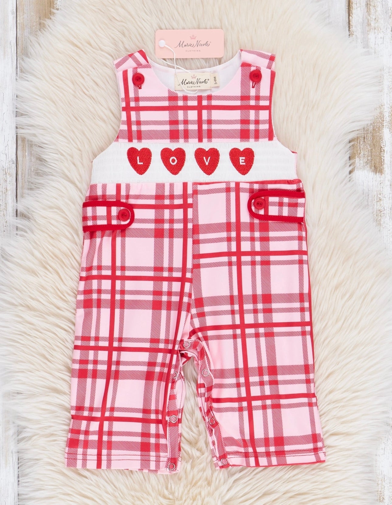 Red Plaid Smocked Hearts Johnny