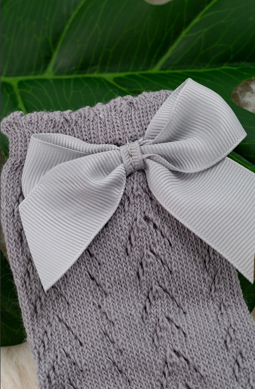 Gray - Knee High Baby Socks w/Bow