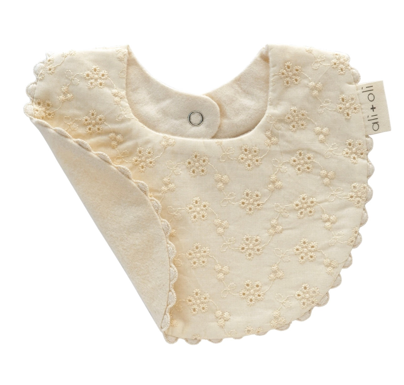 Cotton Baby Bib Double-Sided | Eyelet Flowers