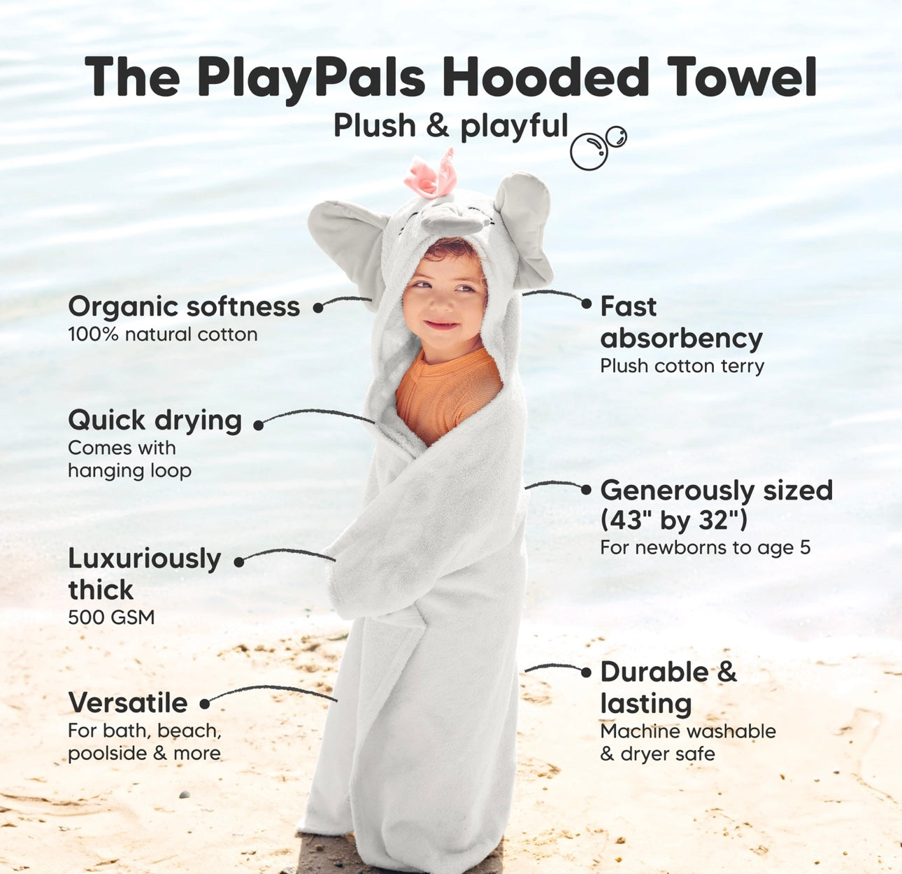 KeaBabies Hooded Baby Bath Towels - Elephant