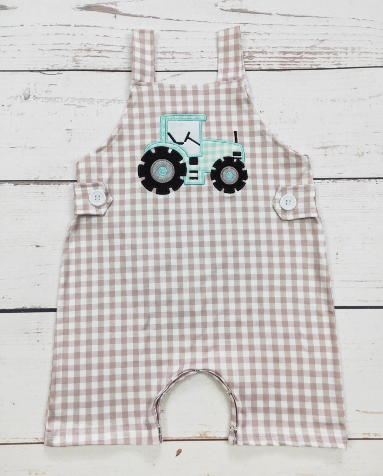 Tractor Appliqué Checkered Romper