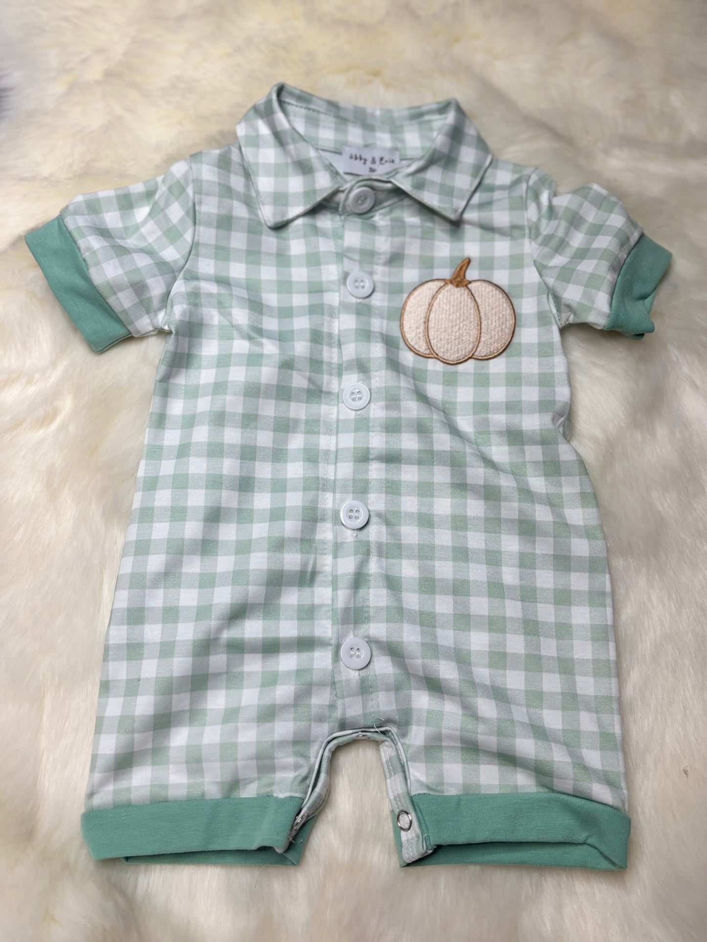 Green Gingham Pumpkin Romper