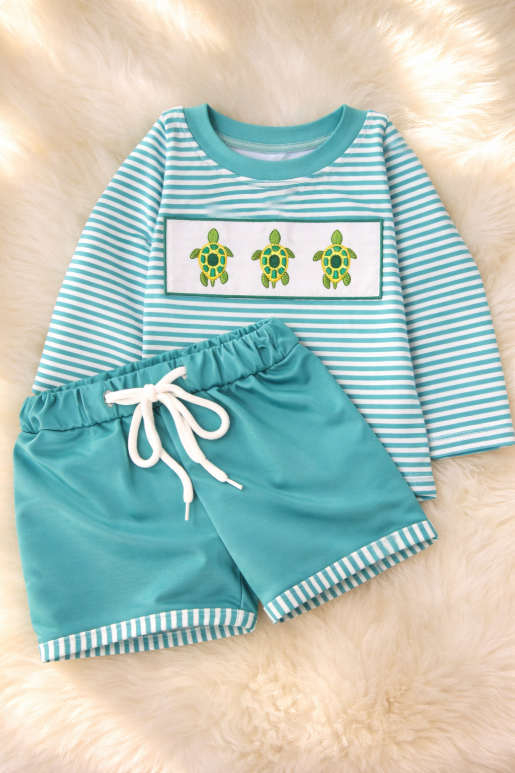 Green stripe turtle swimwear