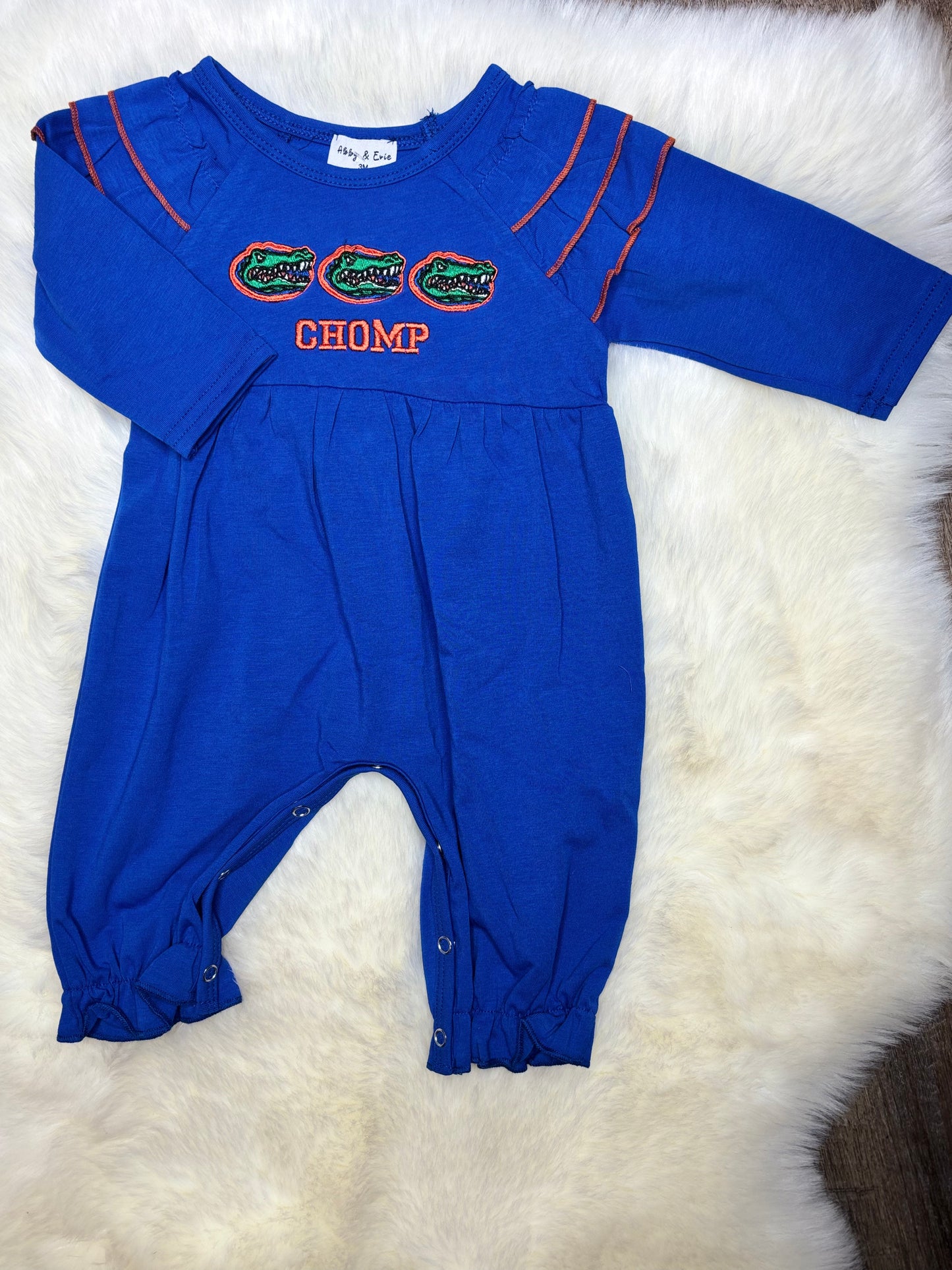 Blue Gator Embroidery Girl Romper