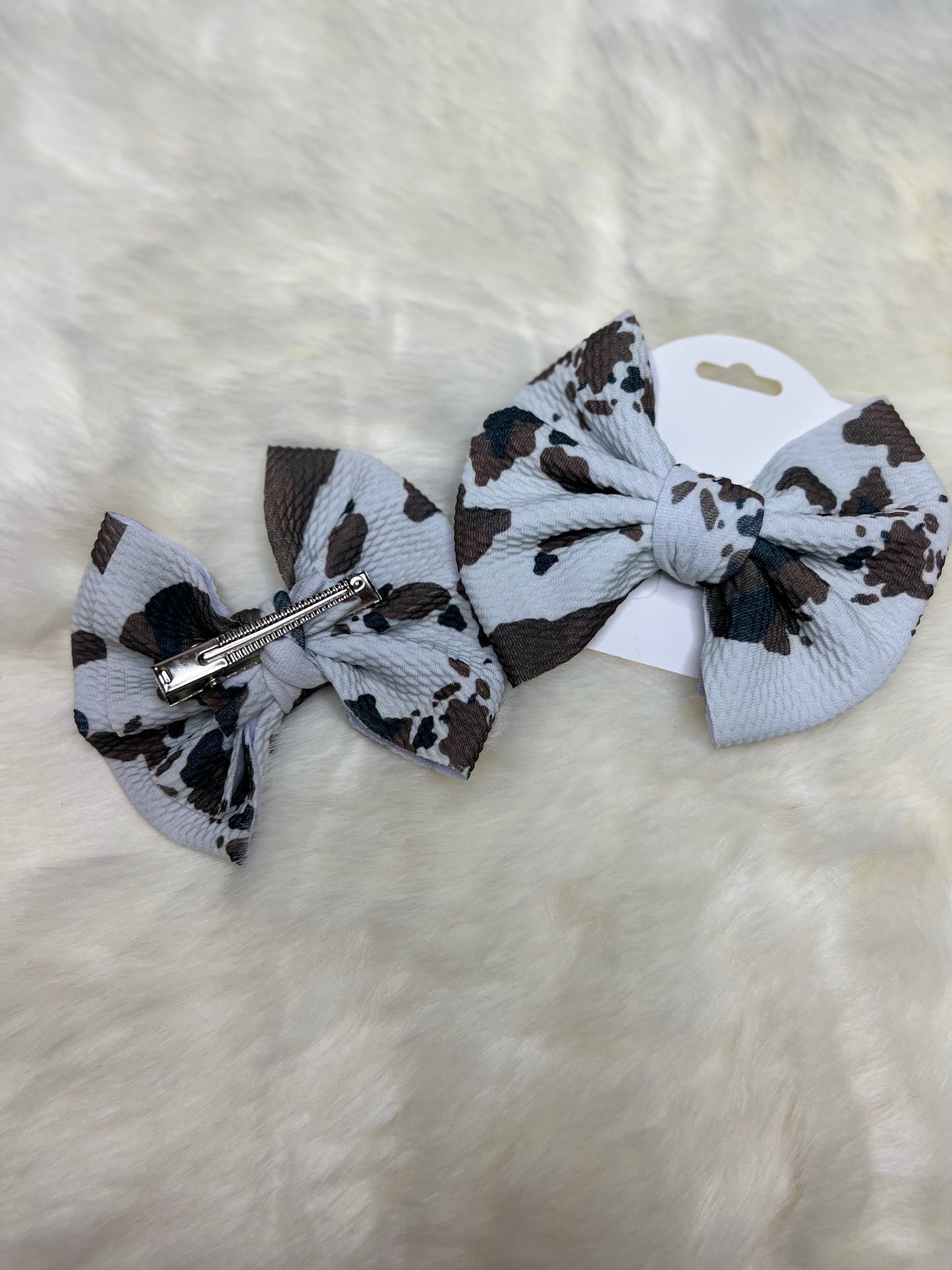 Cow Print Bow Hair Clips