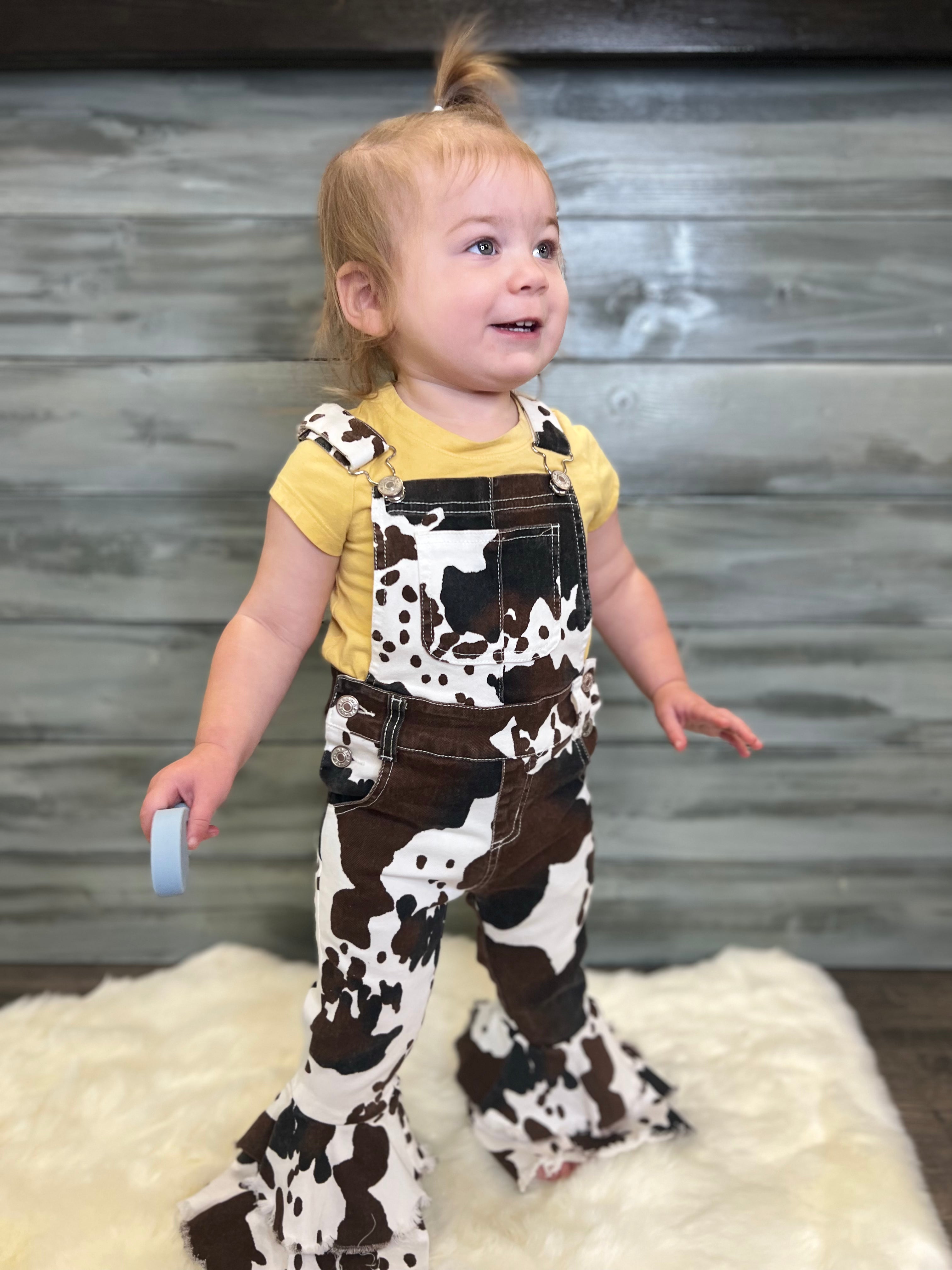 Cow Print Overalls Tiny Cheeks Baby Boutique