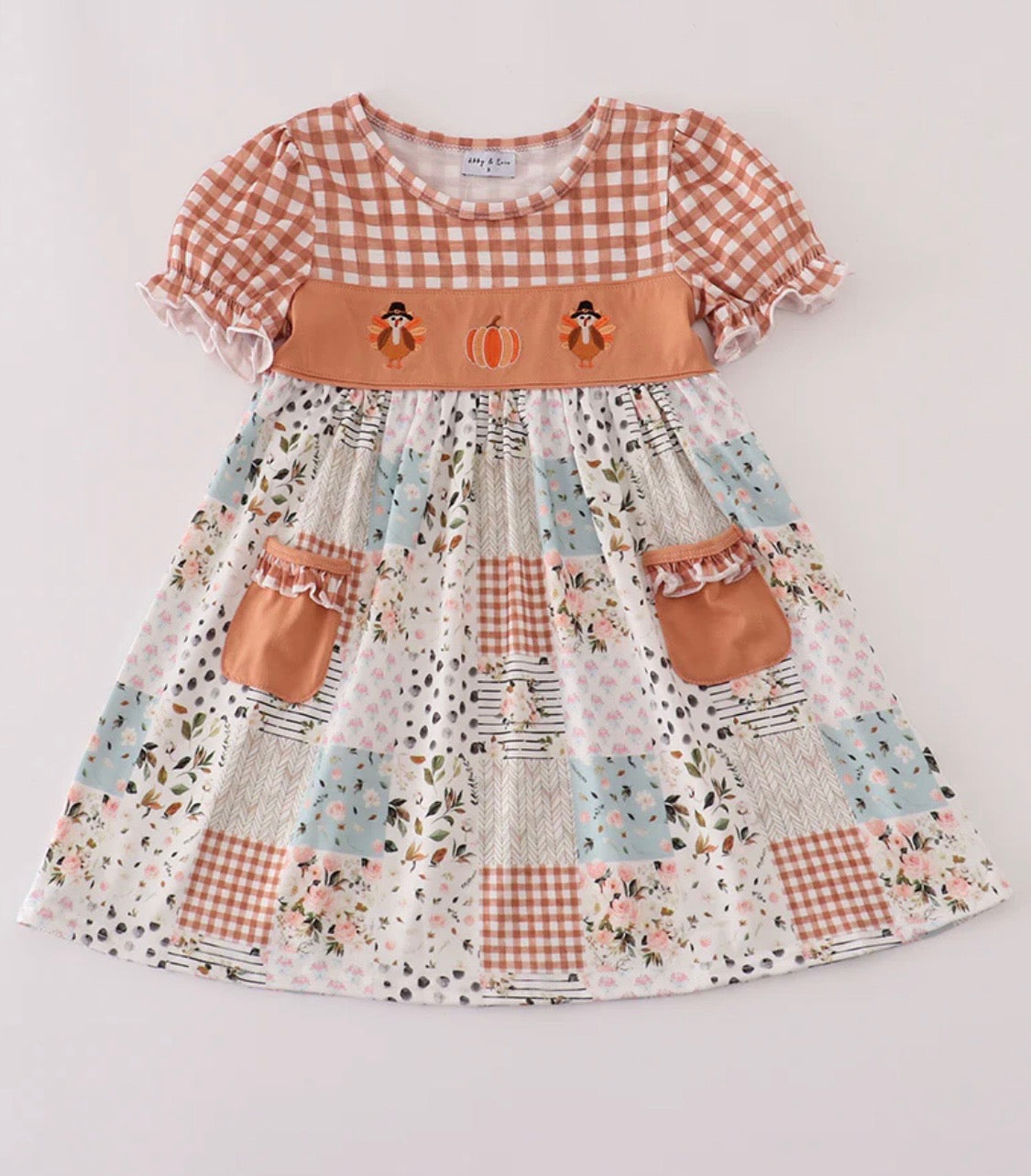 Fall Floral Print Embroidered Dress