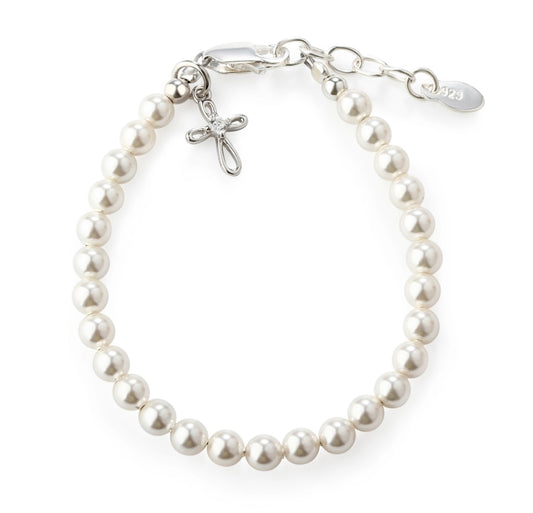 Silver Pearl Cross Baby Bracelet