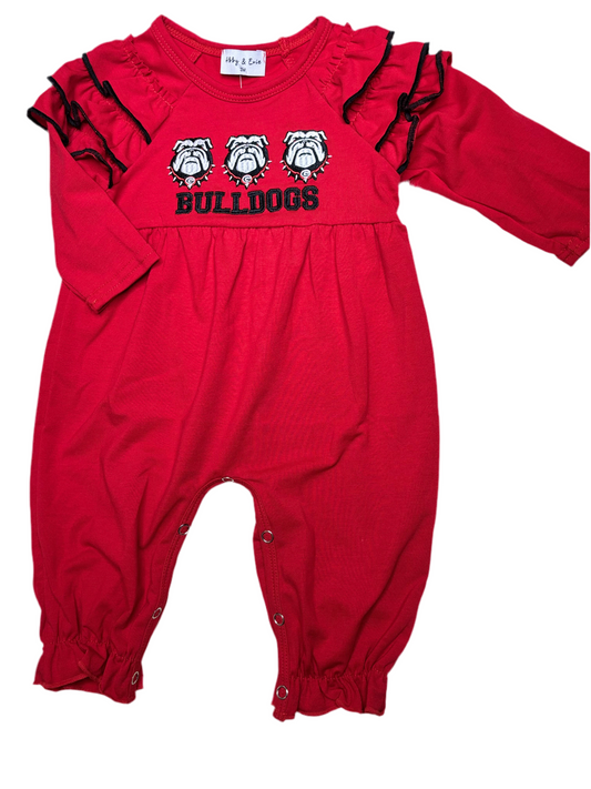 Red Bulldogs Embroidery Girls Romper