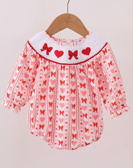 Red Heart Bow Smocked Bubble