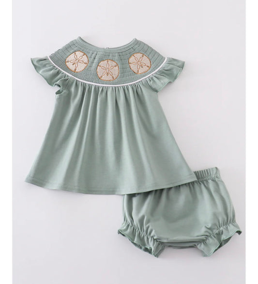 Sage & Sand Dollar Embroidered Smocked Dress