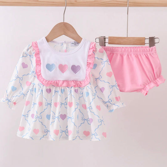 Multicolored Heart Smocked Bloomer Set