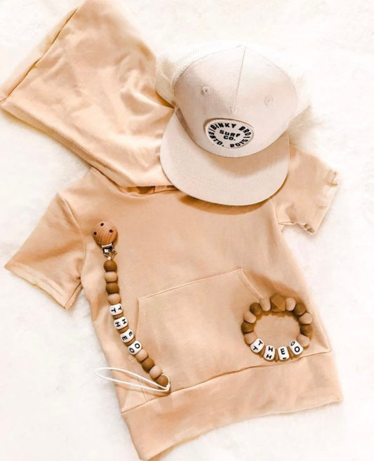 Tan Boys Short Sleeve Hoodie