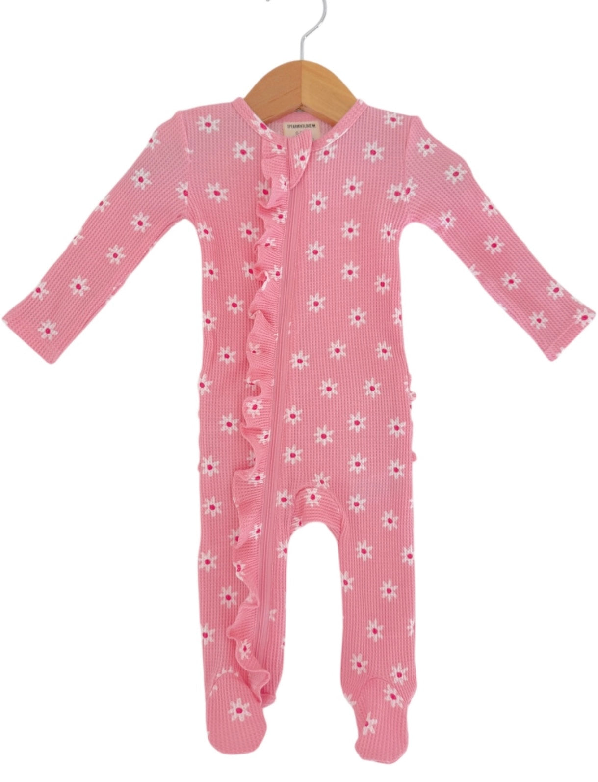 Pink Flower Organic Waffle 2-Way Zip Footie