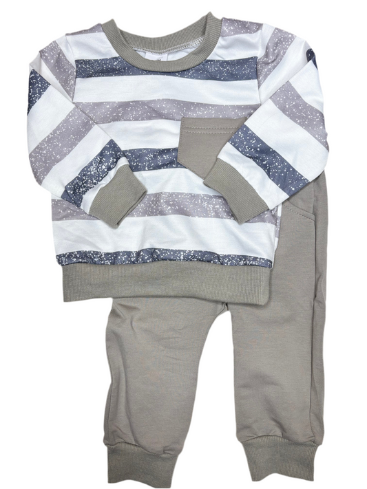 Grey Striped Sweatshirt & Pants Set