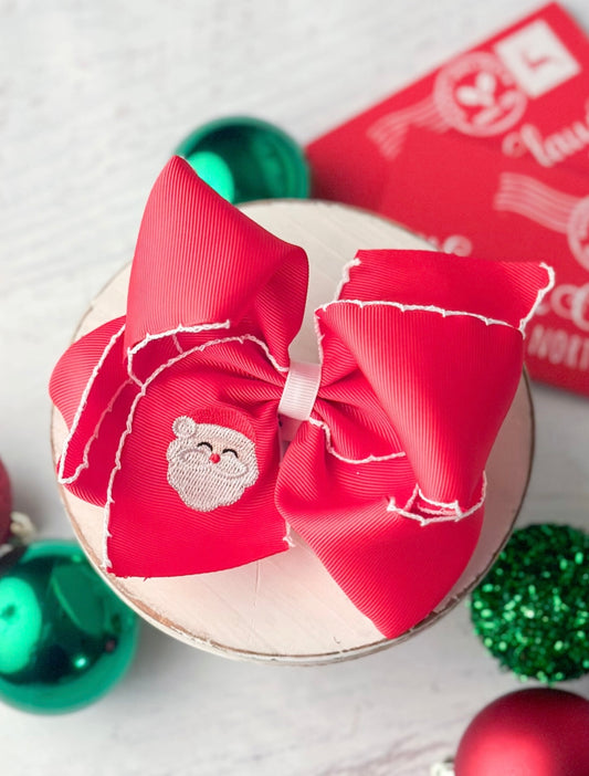 Santa Embroidered Moon Stitch Hair Bow