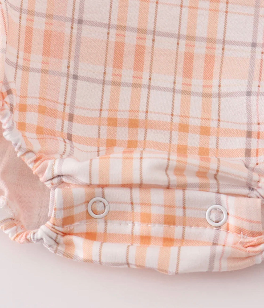 Girls Orange Pumpkin Embroidered Plaid Bubble