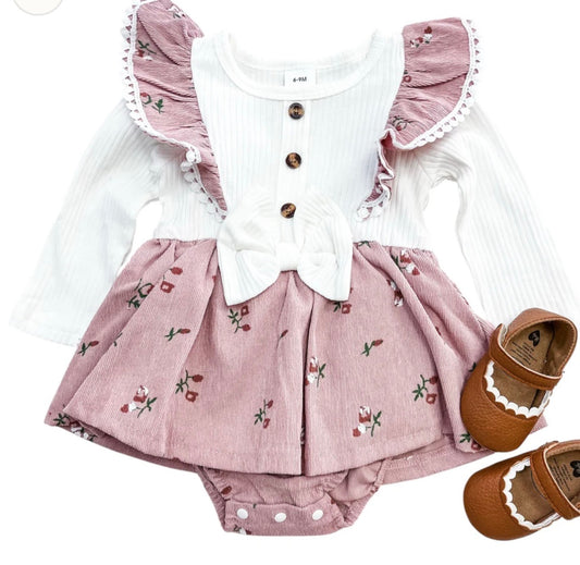 Dusty Rose Corduroy Romper & Bow