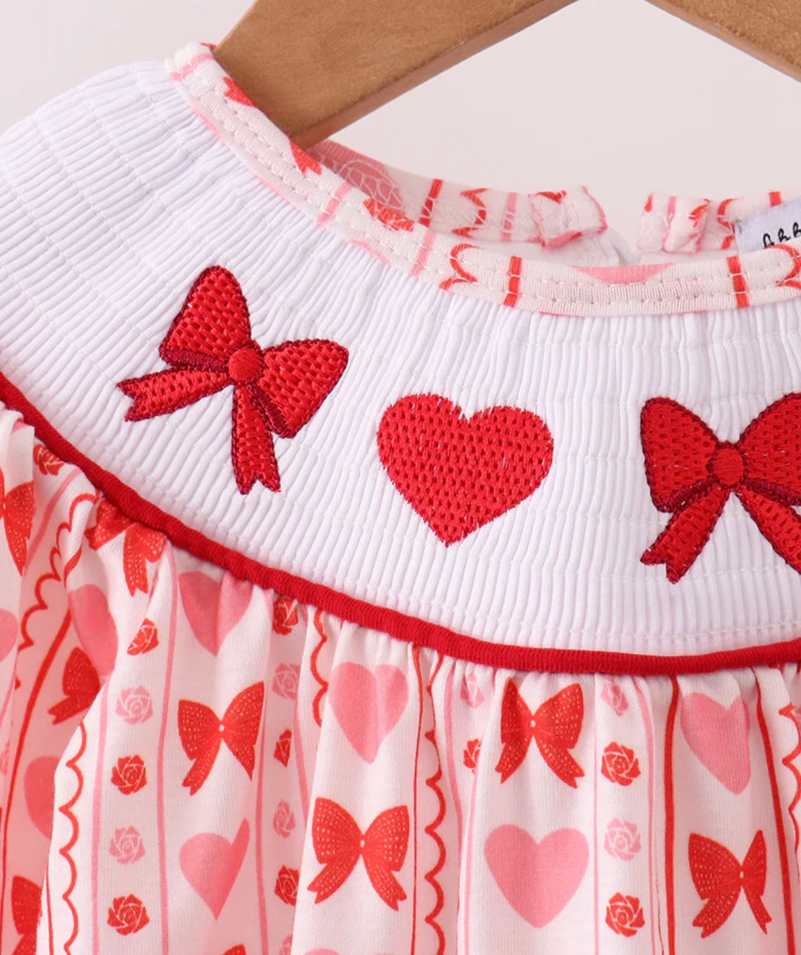 Red Heart Bow Smocked Bubble