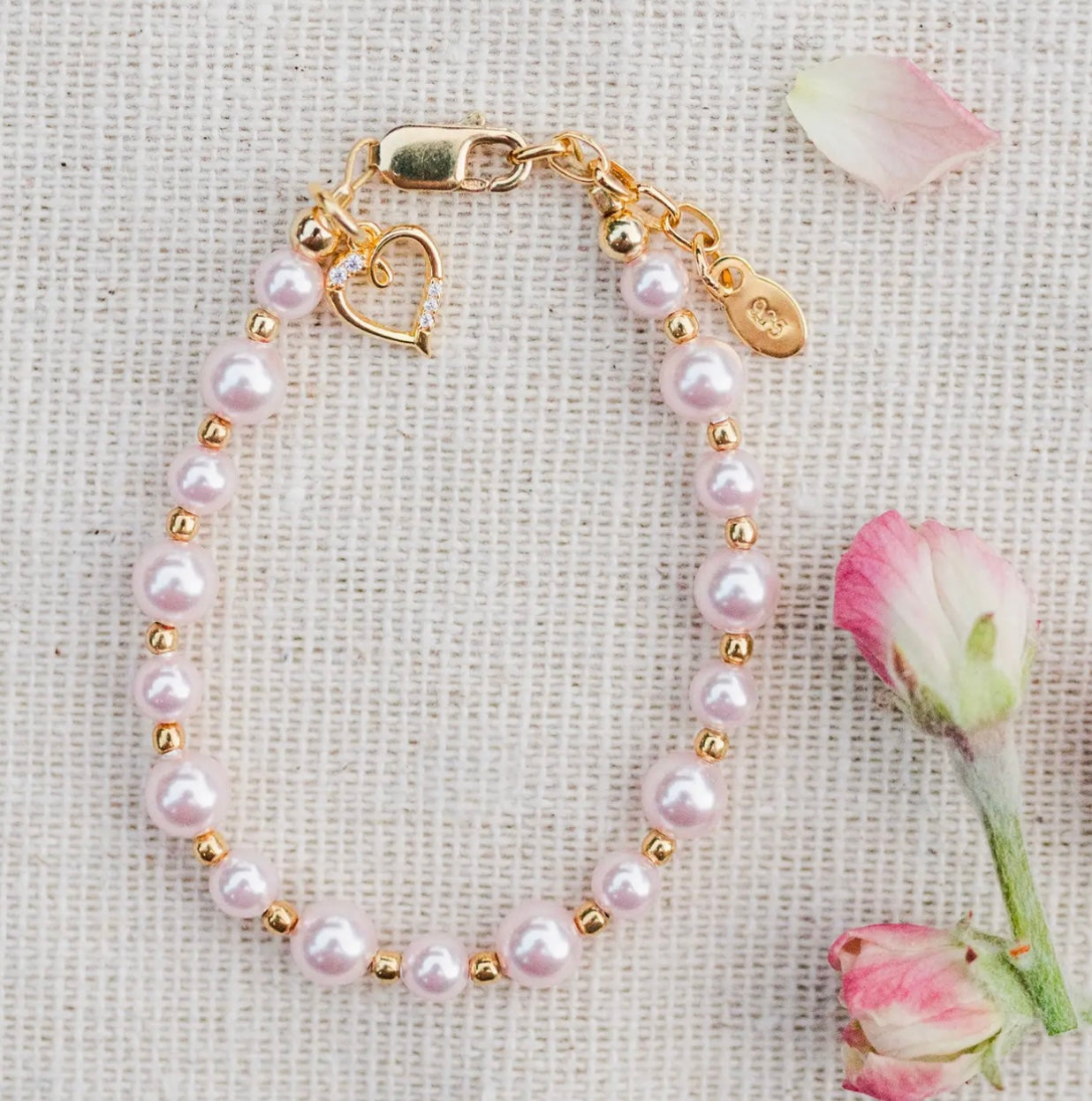 14K Gold-Plated Pink Pearl Heart Bracelet