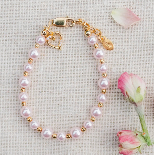 14K Gold-Plated Pink Pearl Heart Bracelet