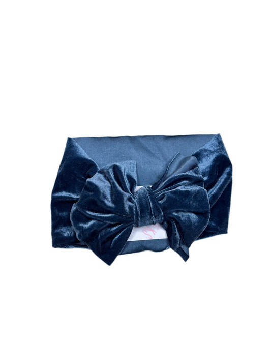 Grey Blue Velvet Headband