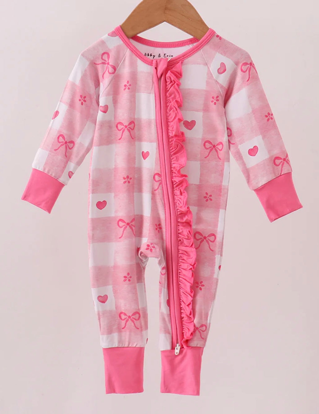 Pink Heart Checkered Bamboo Zipper Romper