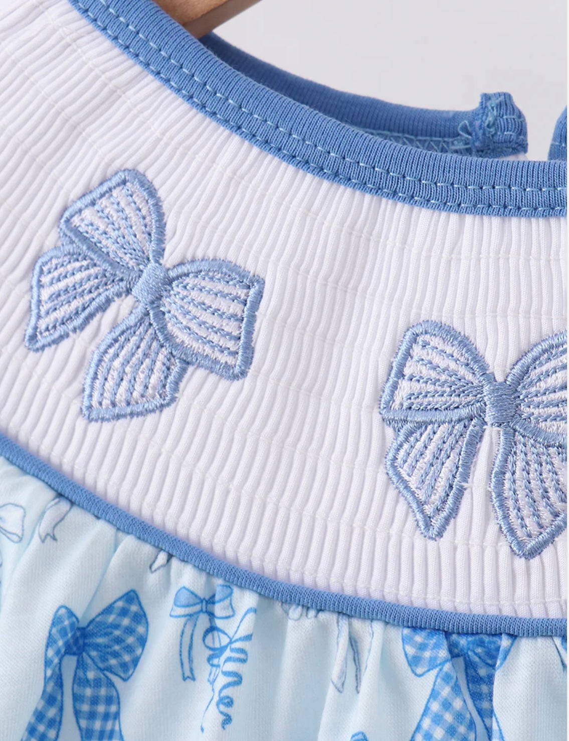 Blue Bow Smocked Bloomer Set