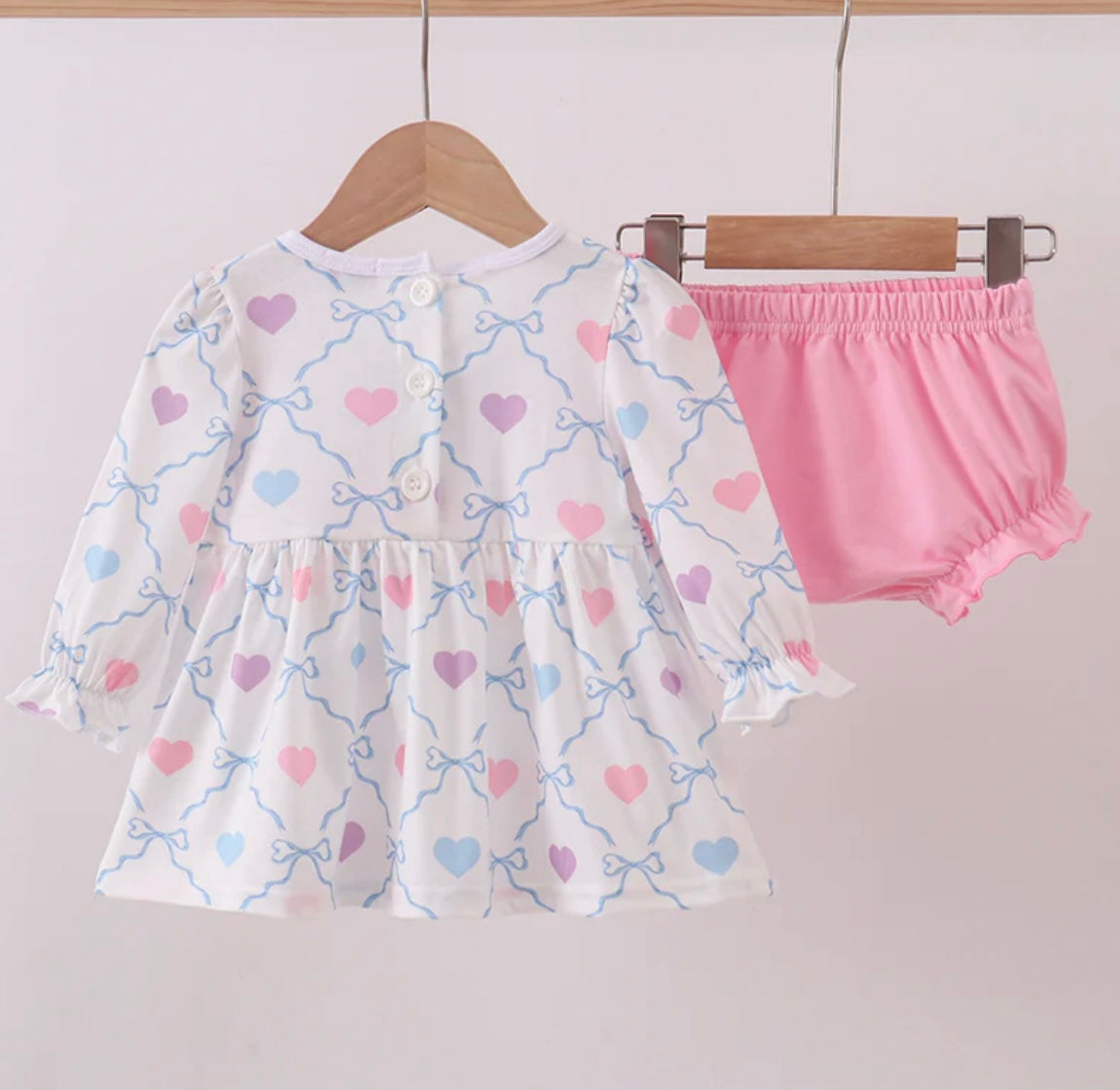Multicolored Heart Smocked Bloomer Set