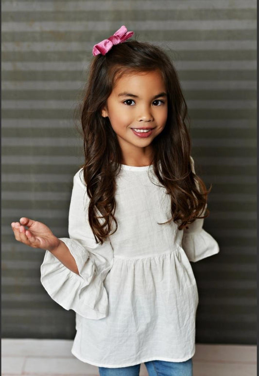 White Ruffle Long Sleeve Shirt