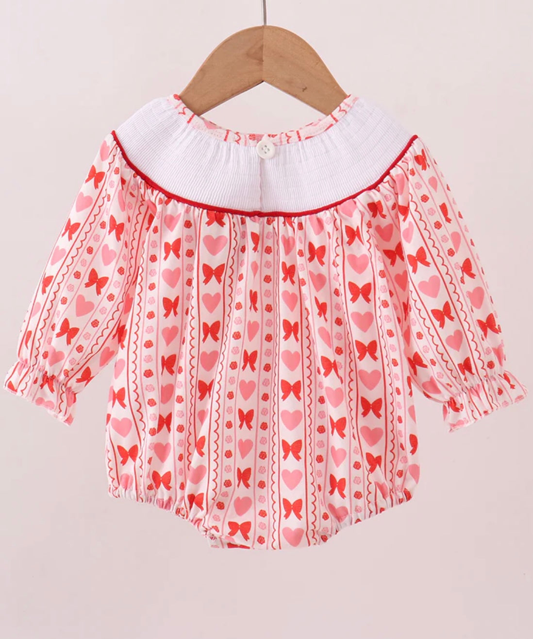 Red Heart Bow Smocked Bubble