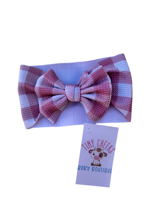Pink Gingham Headwrap Baby Bow